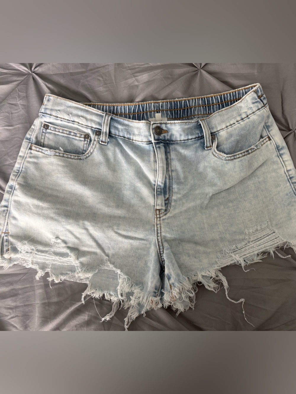 aerie Daydream Denim Shorts Light Blue Frayed Hem